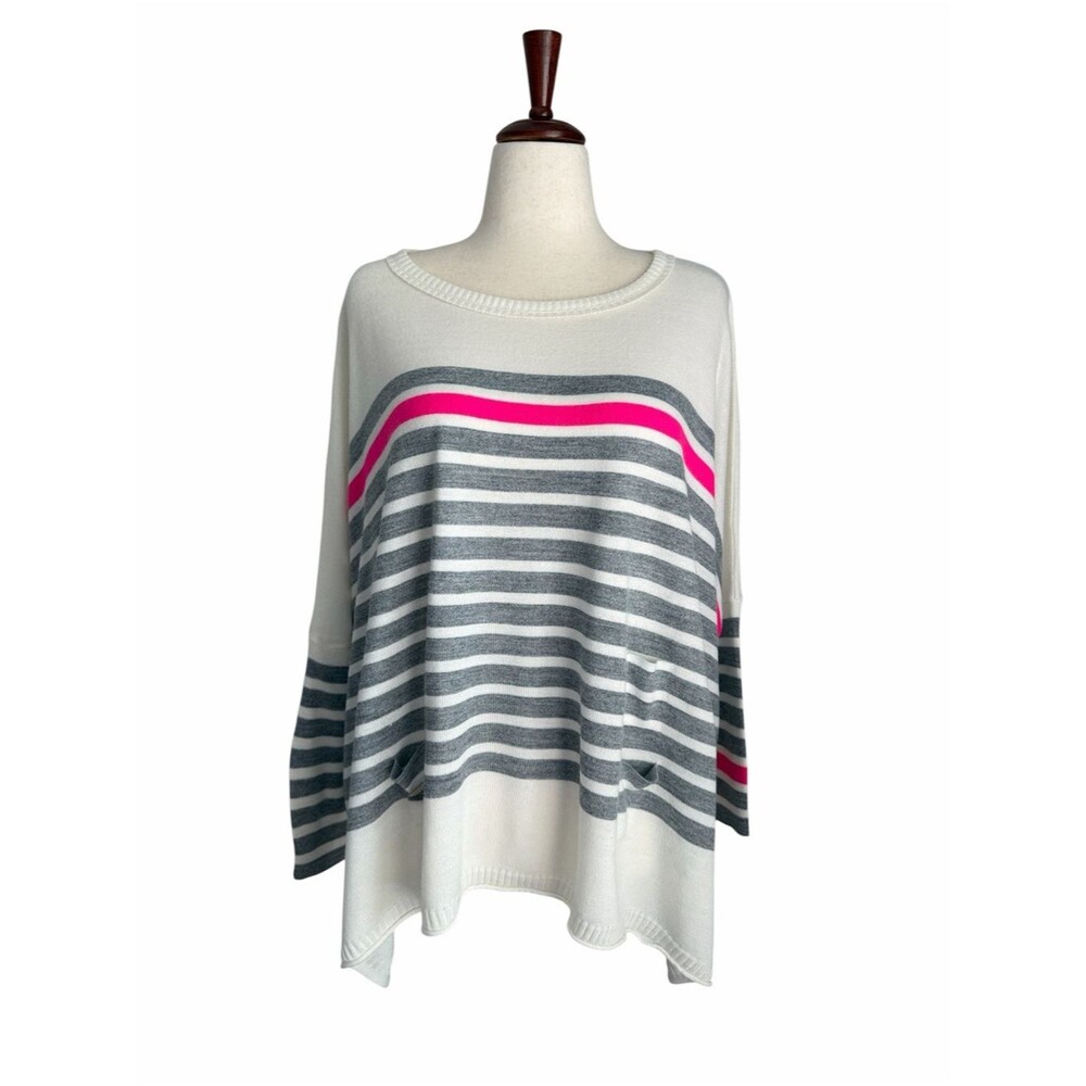 Mer Sea Catalina Traveler Crewneck Sweater OS White Gray Pink Striped Oversized